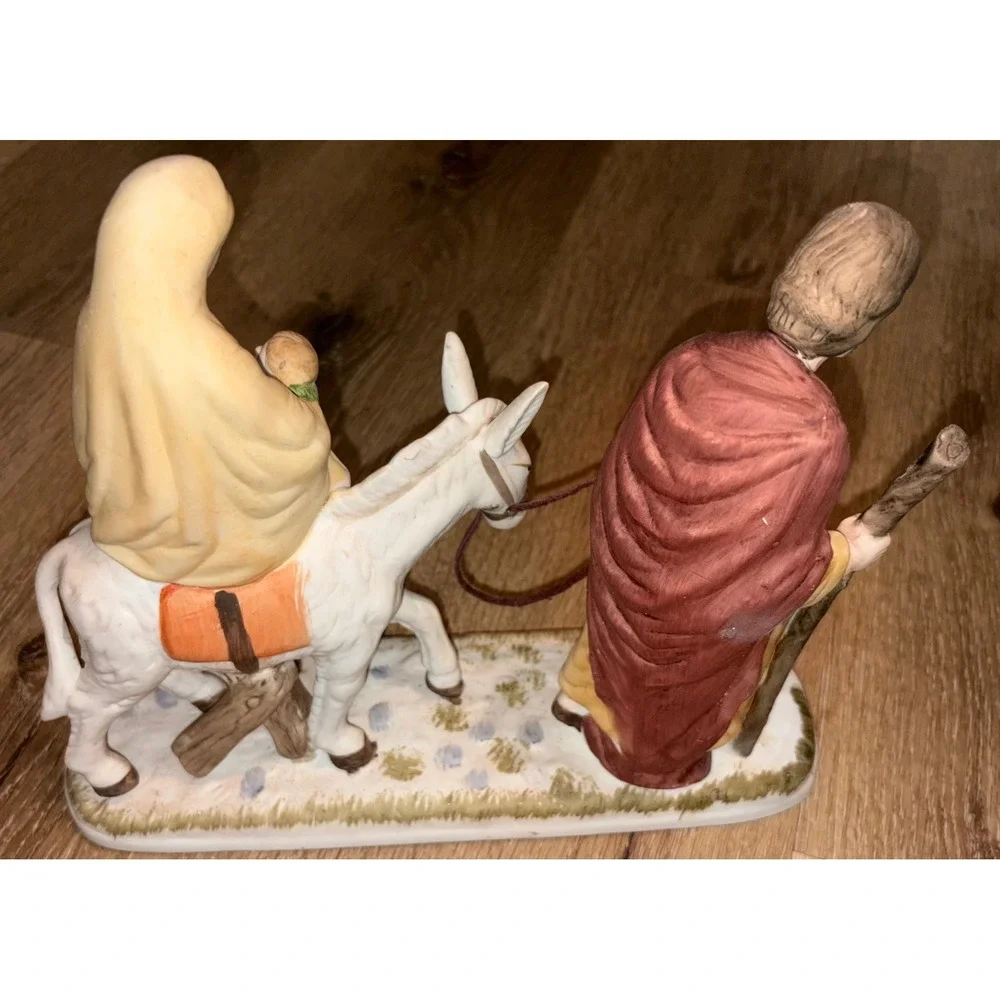 Vintage Flight Into Egypt Nativity Scene Joseph Mary Baby‎ Donkey Porcelain